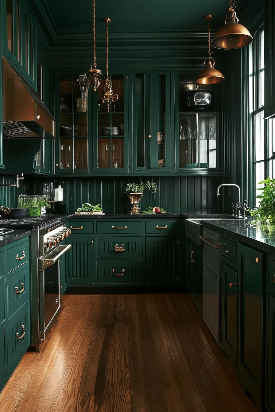 24.  Forest Green and Black Duo (Black Kitchen Cabinets Ideas) - Black Kitchen Cabinets Ideas
