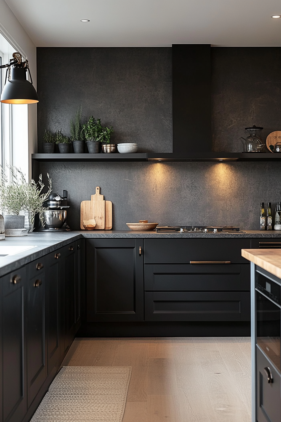 25.  Subtle Black and Gray Gradient (Black Kitchen Cabinets Ideas) - Black Kitchen Cabinets Ideas