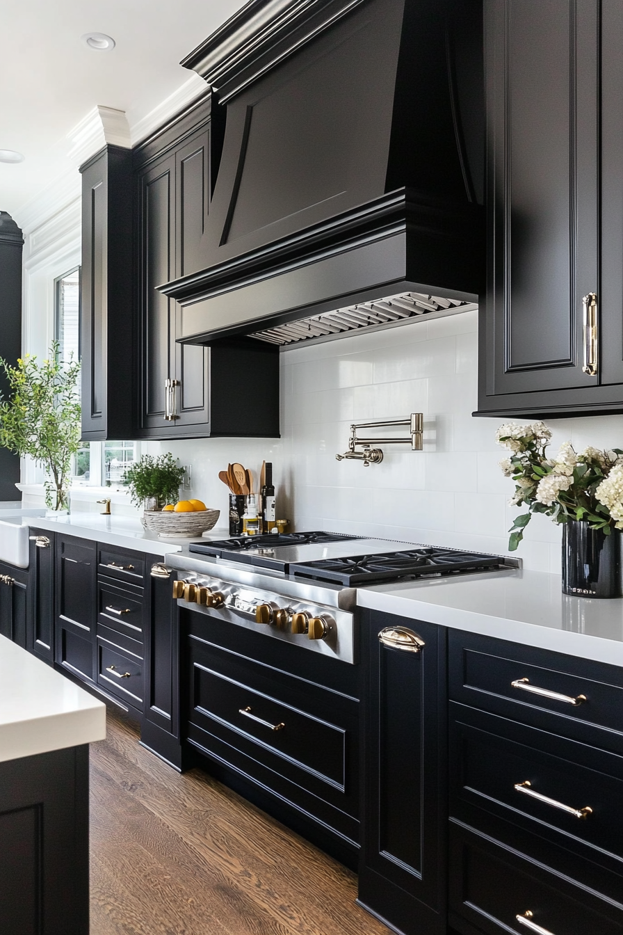 26.  Classic Black and White (Black Kitchen Cabinets Ideas) - Black Kitchen Cabinets Ideas