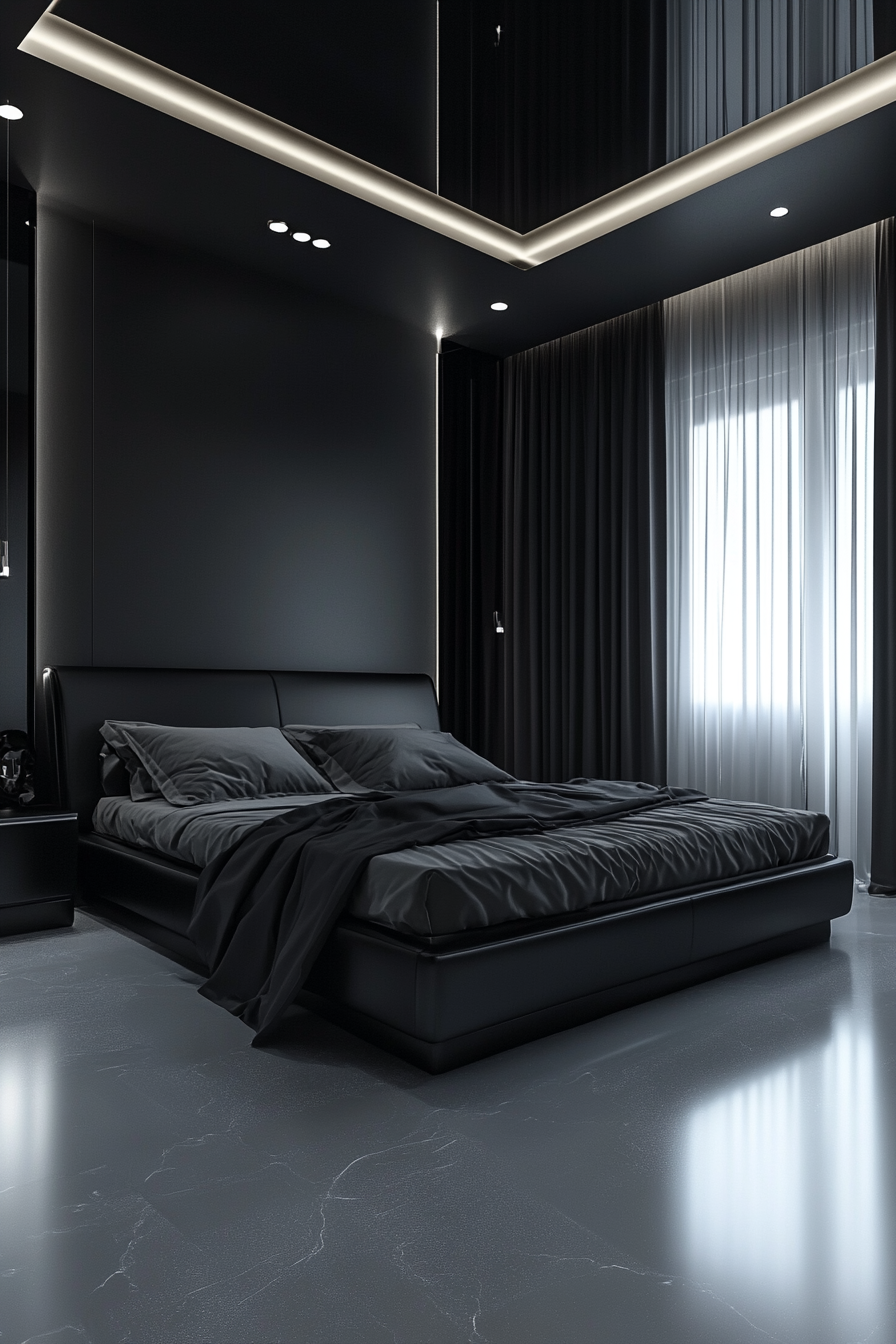 21. Futuristic Monotone (Black And Gray Bedroom Ideas) - Black And Gray Bedroom Ideas