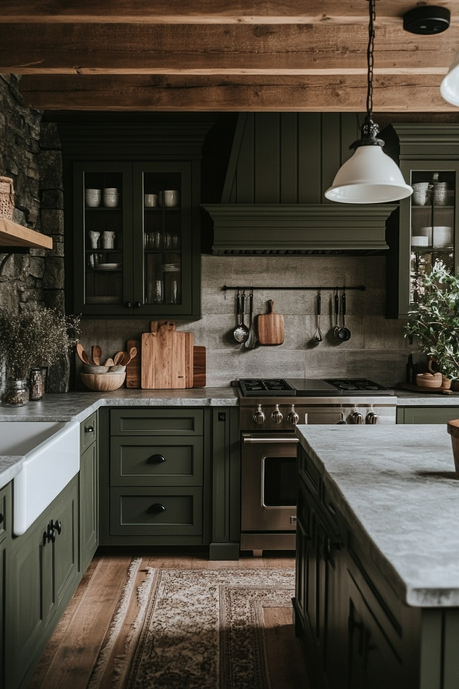 3. Forest Luxe (Dark Kitchen Cabinet Ideas) - Dark Kitchen Cabinet Ideas