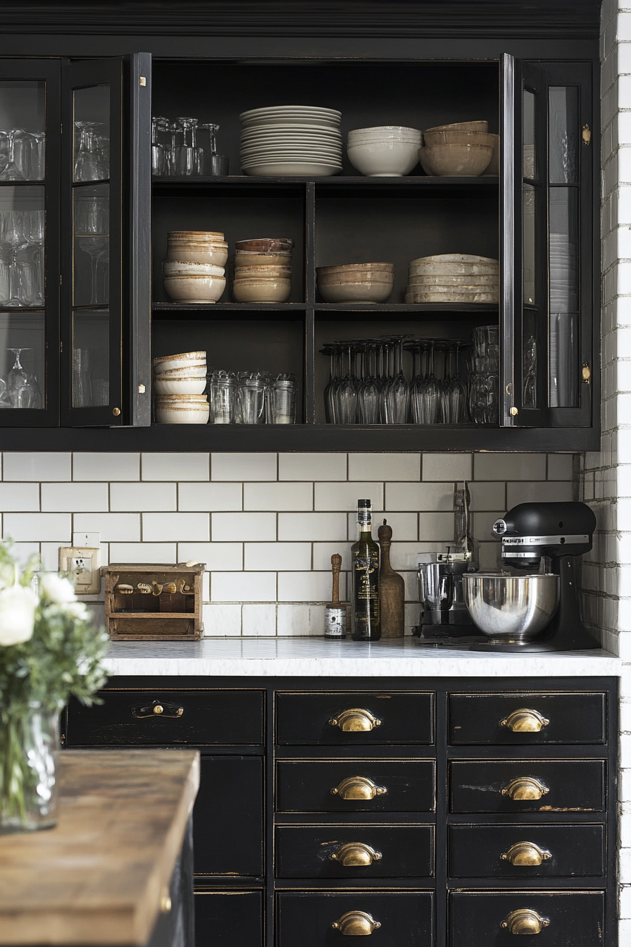 8. Black and Brass (Dark Kitchen Cabinet Ideas) - Dark Kitchen Cabinet Ideas