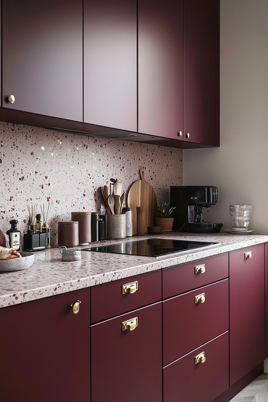 15. Burgundy Bliss (Dark Kitchen Cabinet Ideas) - Dark Kitchen Cabinet Ideas