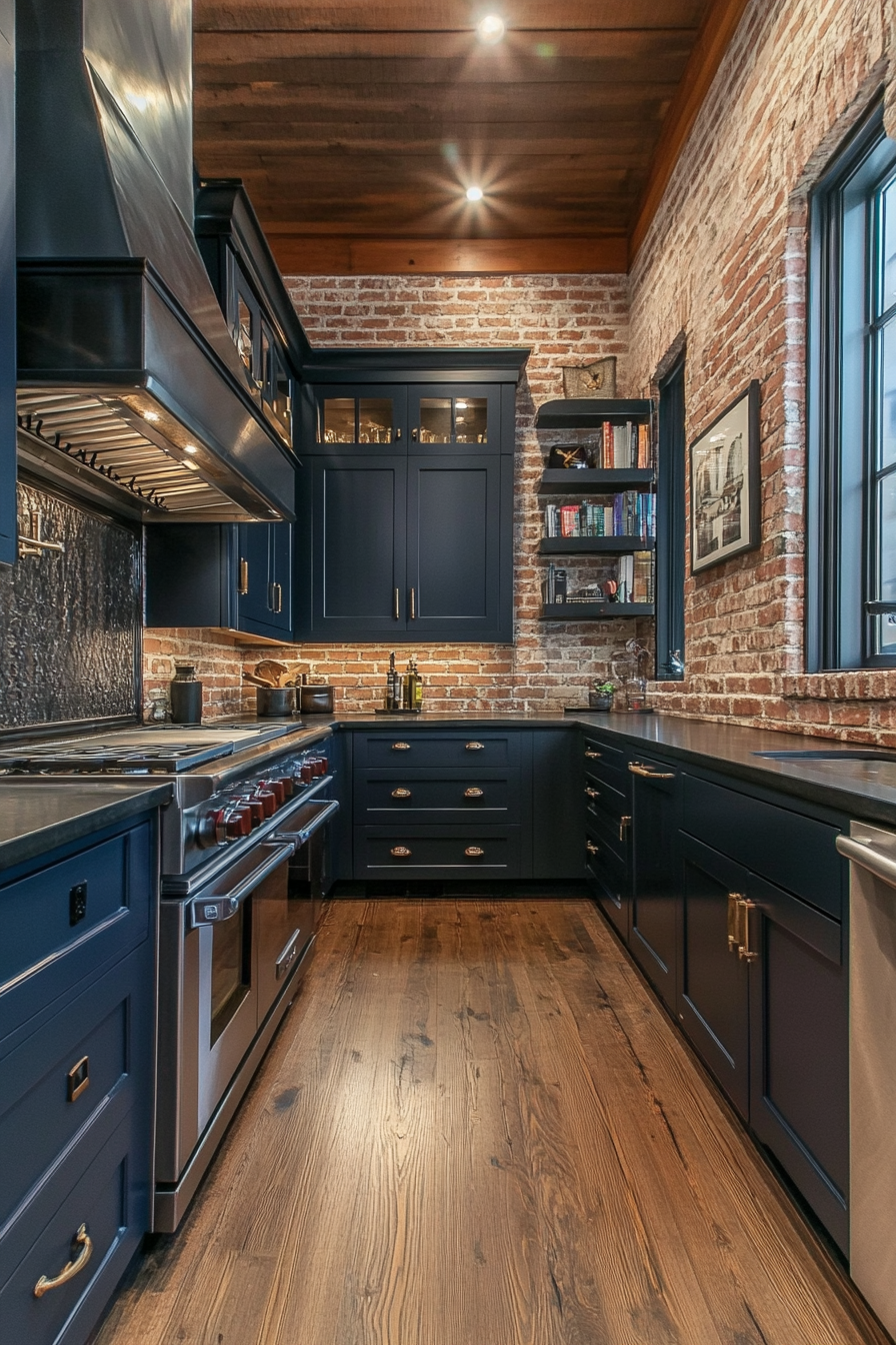17. Ink Blue Industrial (Dark Kitchen Cabinet Ideas) - Dark Kitchen Cabinet Ideas