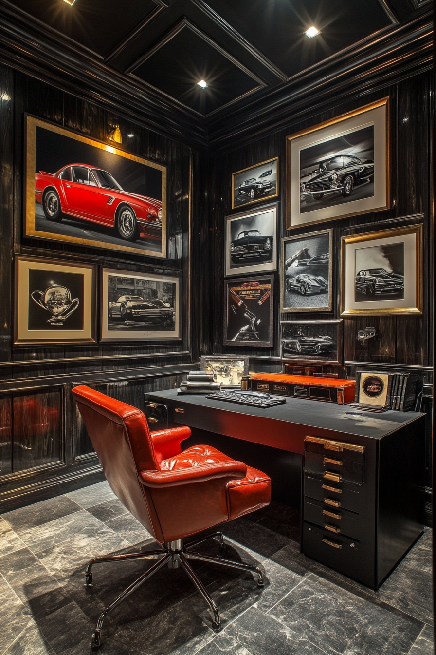 22. Luxury Car Enthusiast’s Office (Masculine Home Office Ideas) - Masculine Home Office Ideas