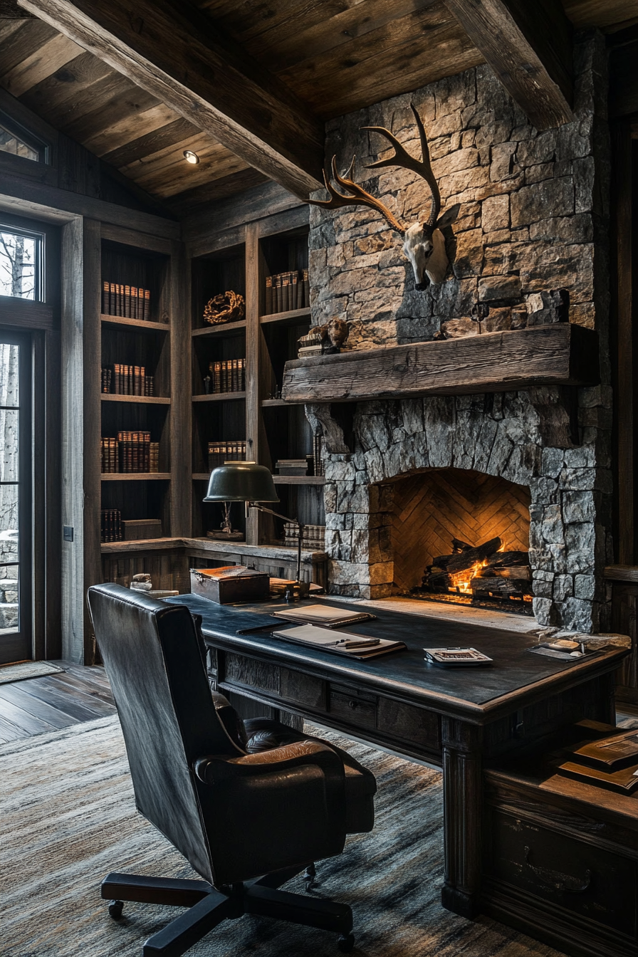 24. Mountain Lodge Office (Masculine Home Office Ideas) - Masculine Home Office Ideas