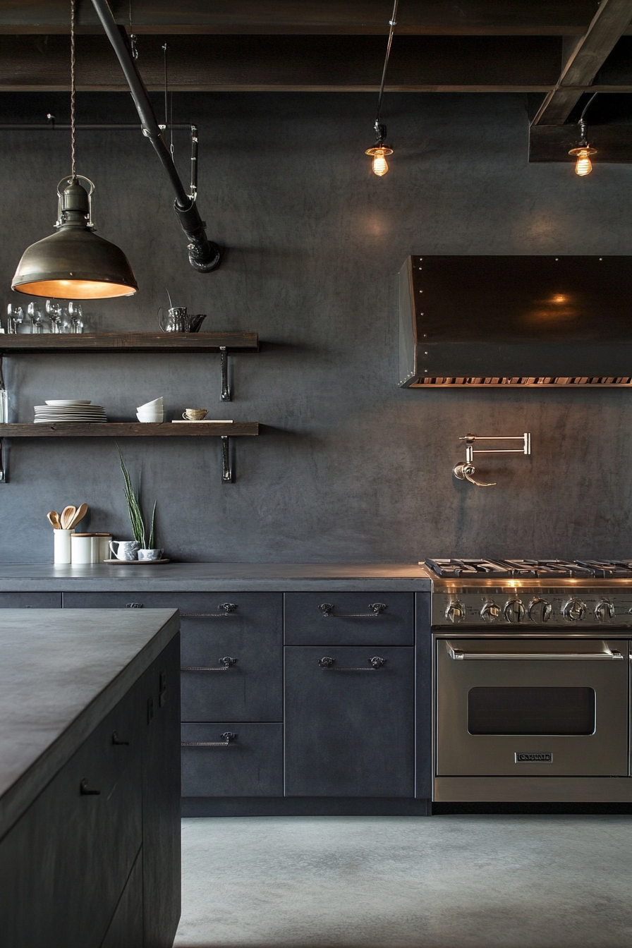 2. Charcoal Industrial (Dark Cabinets Kitchen Ideas) - Dark Cabinets Kitchen Ideas