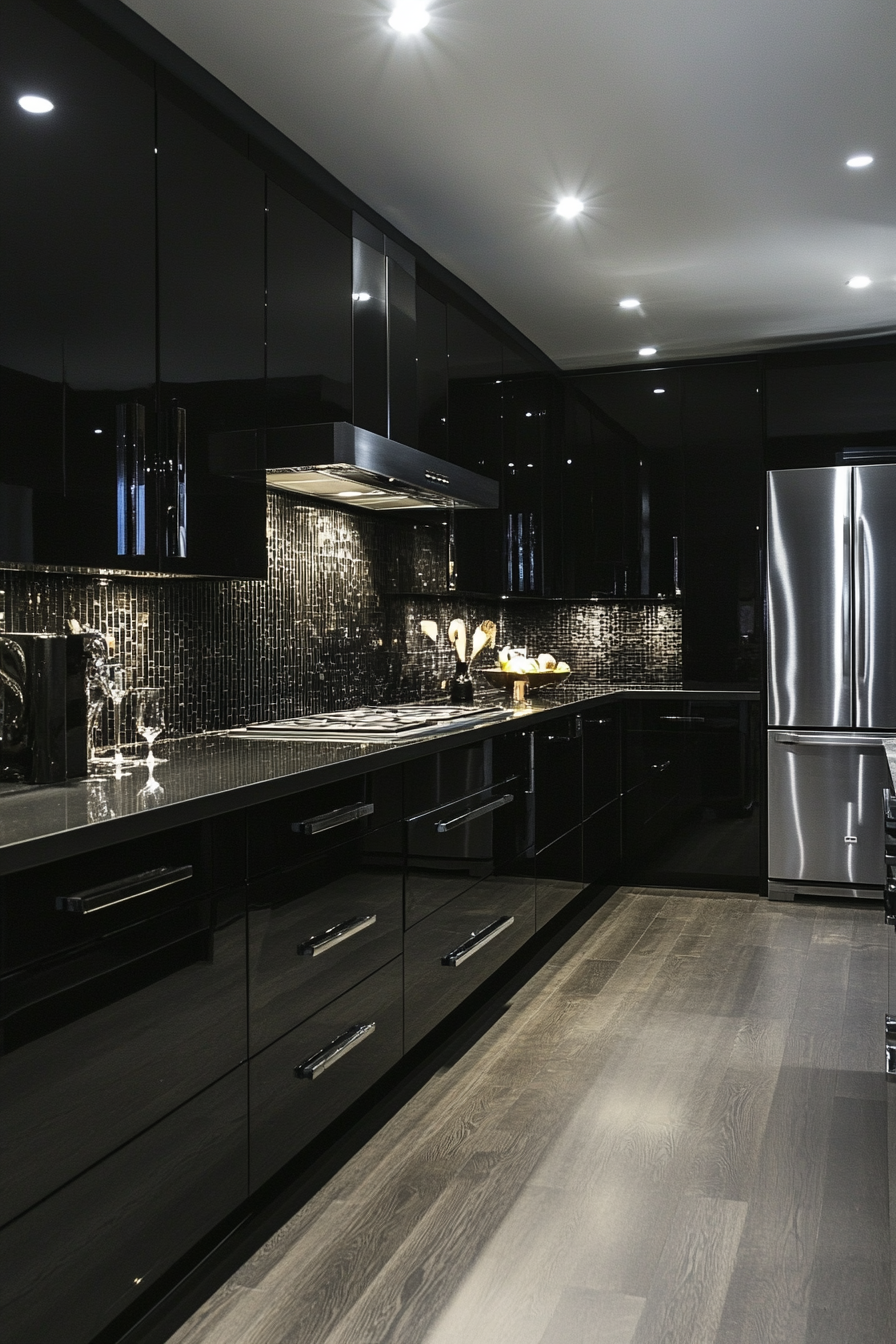 7. Jet Black Contemporary (Dark Cabinets Kitchen Ideas) - Dark Cabinets Kitchen Ideas