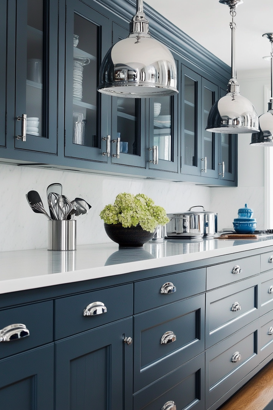 10. Smokey Blue Charm (Dark Cabinets Kitchen Ideas) - Dark Cabinets Kitchen Ideas