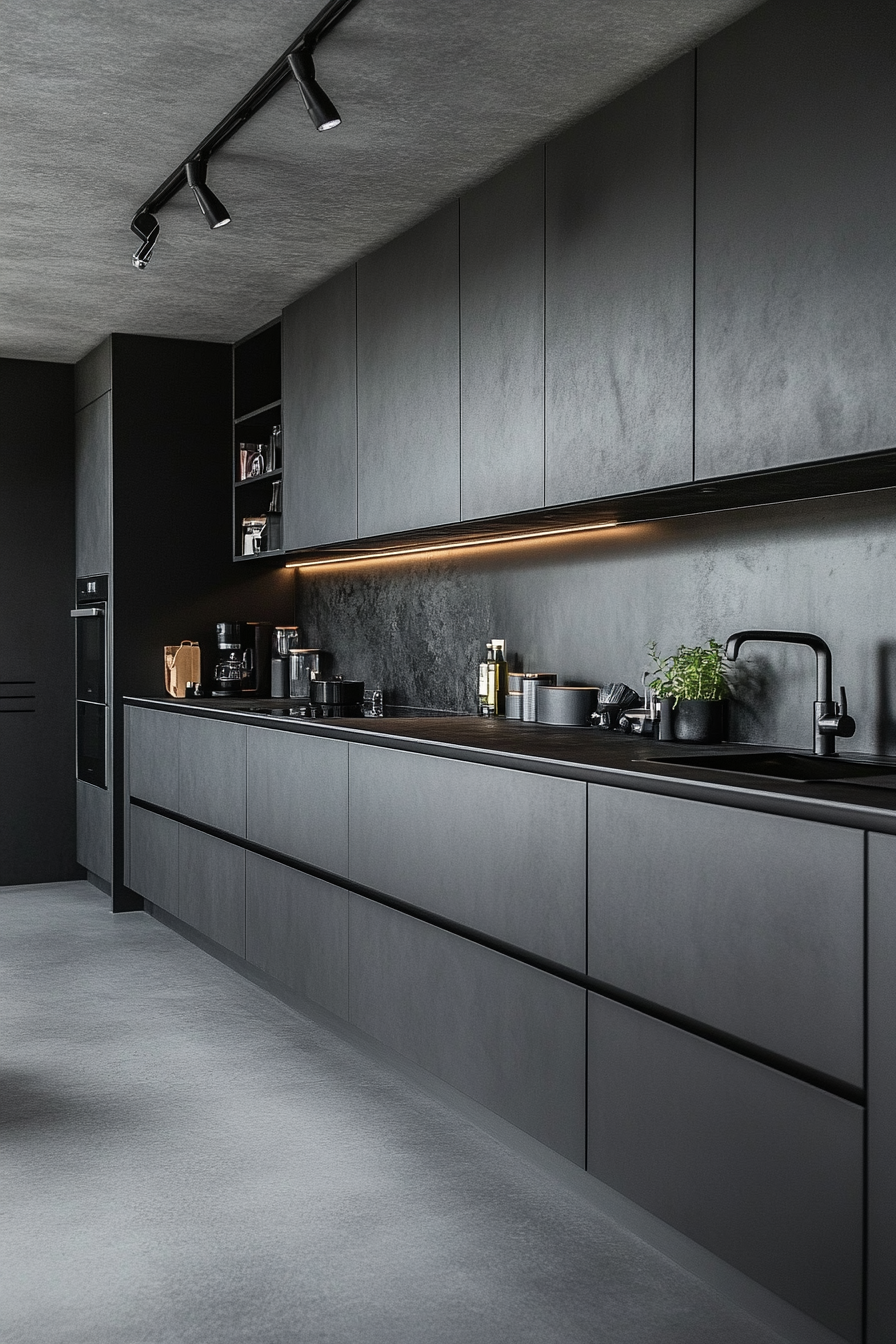 14. Slate Grey Minimalist (Dark Cabinets Kitchen Ideas) - Dark Cabinets Kitchen Ideas