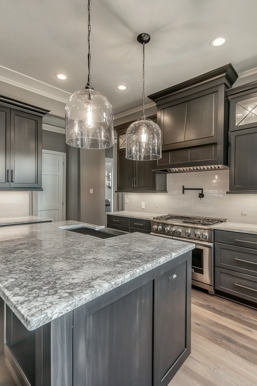 25. Stormy Gray Transitional (Dark Cabinets Kitchen Ideas) - Dark Cabinets Kitchen Ideas