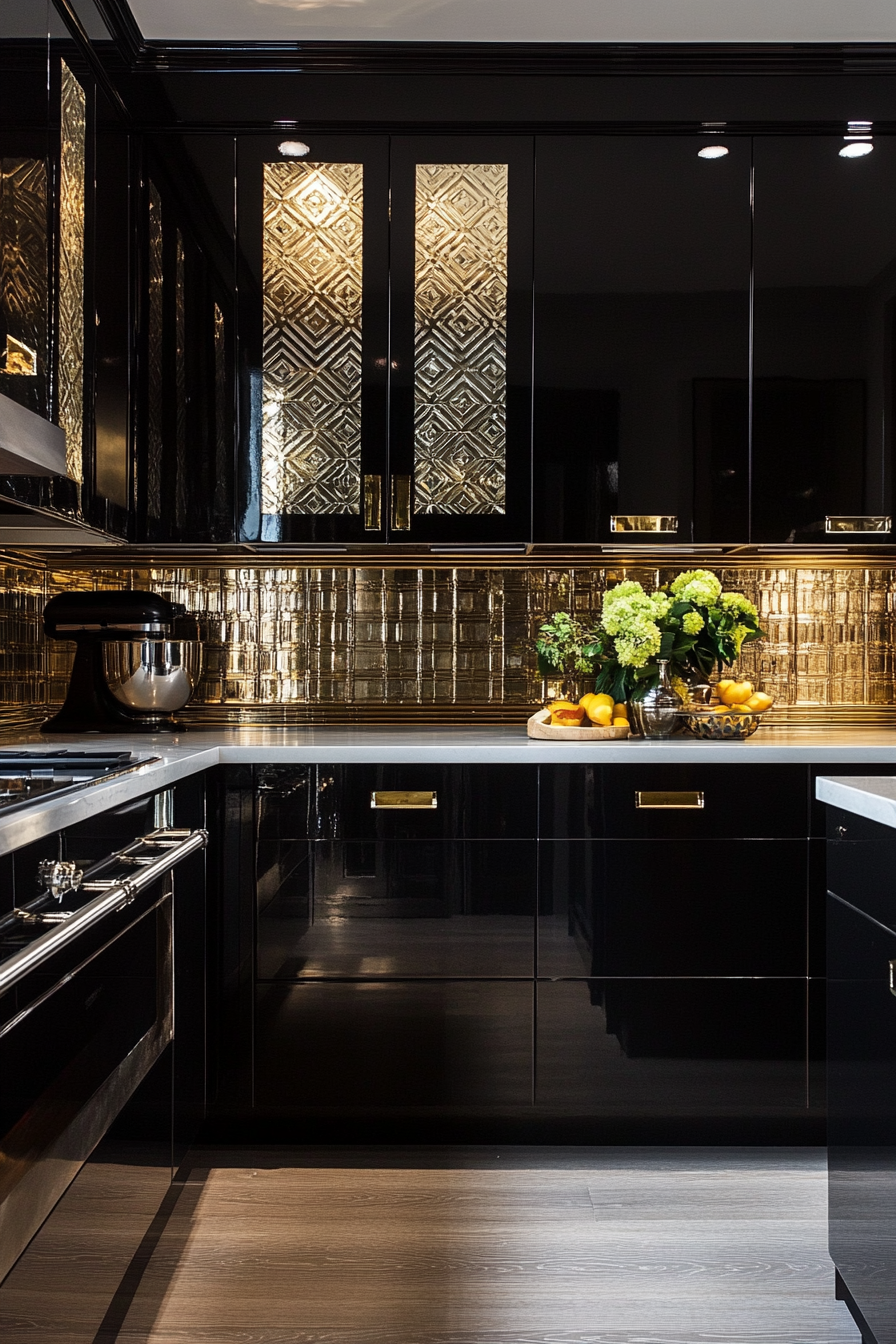 7. Art Deco Drama (Black Cabinets Kitchen Ideas) - Black Cabinets Kitchen Ideas