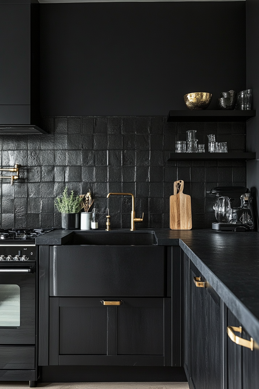 25. Moody Monochrome (Black Cabinets Kitchen Ideas) - Black Cabinets Kitchen Ideas