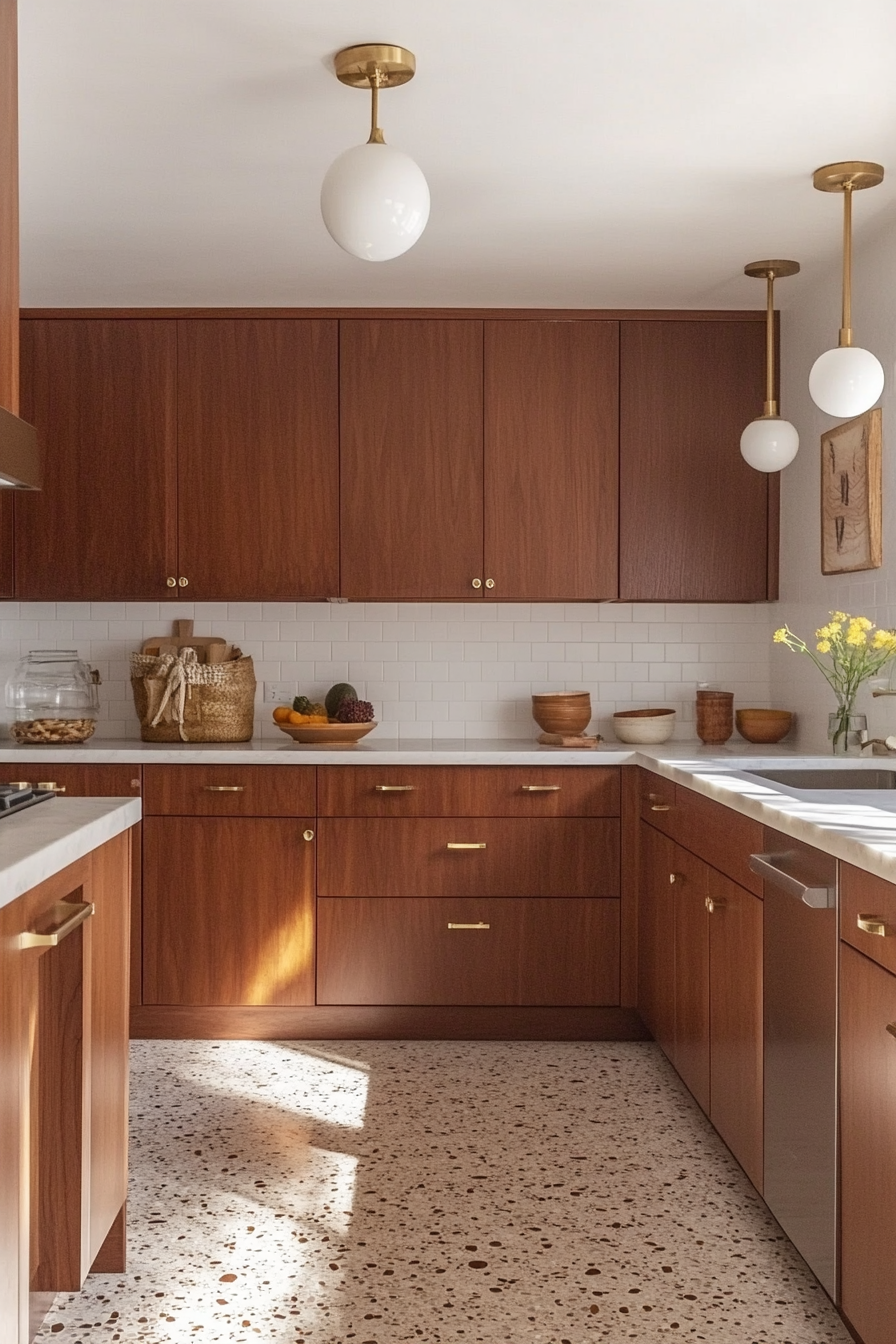 4. Mid-Century Mahogany (Brown Kitchen Cabinets Ideas) - Brown Kitchen Cabinets Ideas