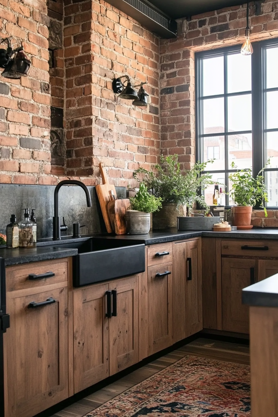 11. Mocha Modern Industrial (Brown Kitchen Cabinets Ideas) - Brown Kitchen Cabinets Ideas
