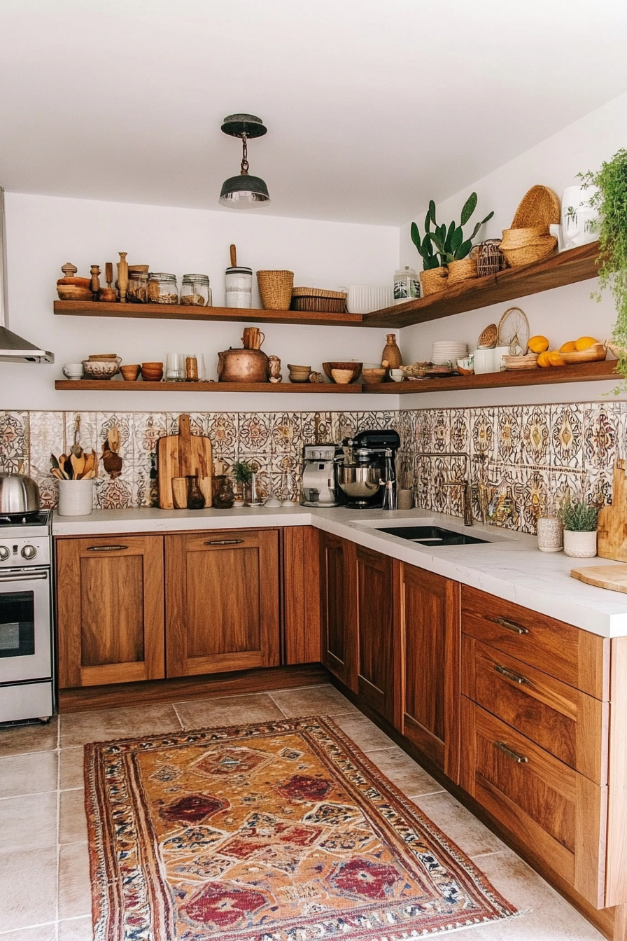 18. Tawny Boho Chic (Brown Kitchen Cabinets Ideas) - Brown Kitchen Cabinets Ideas