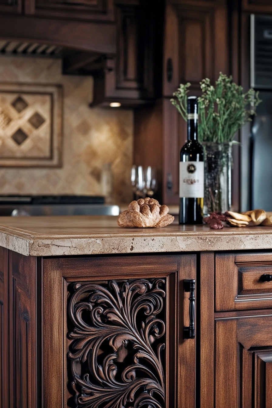 20. Antique Brown Tuscan Warmth (Brown Kitchen Cabinets Ideas) - Brown Kitchen Cabinets Ideas