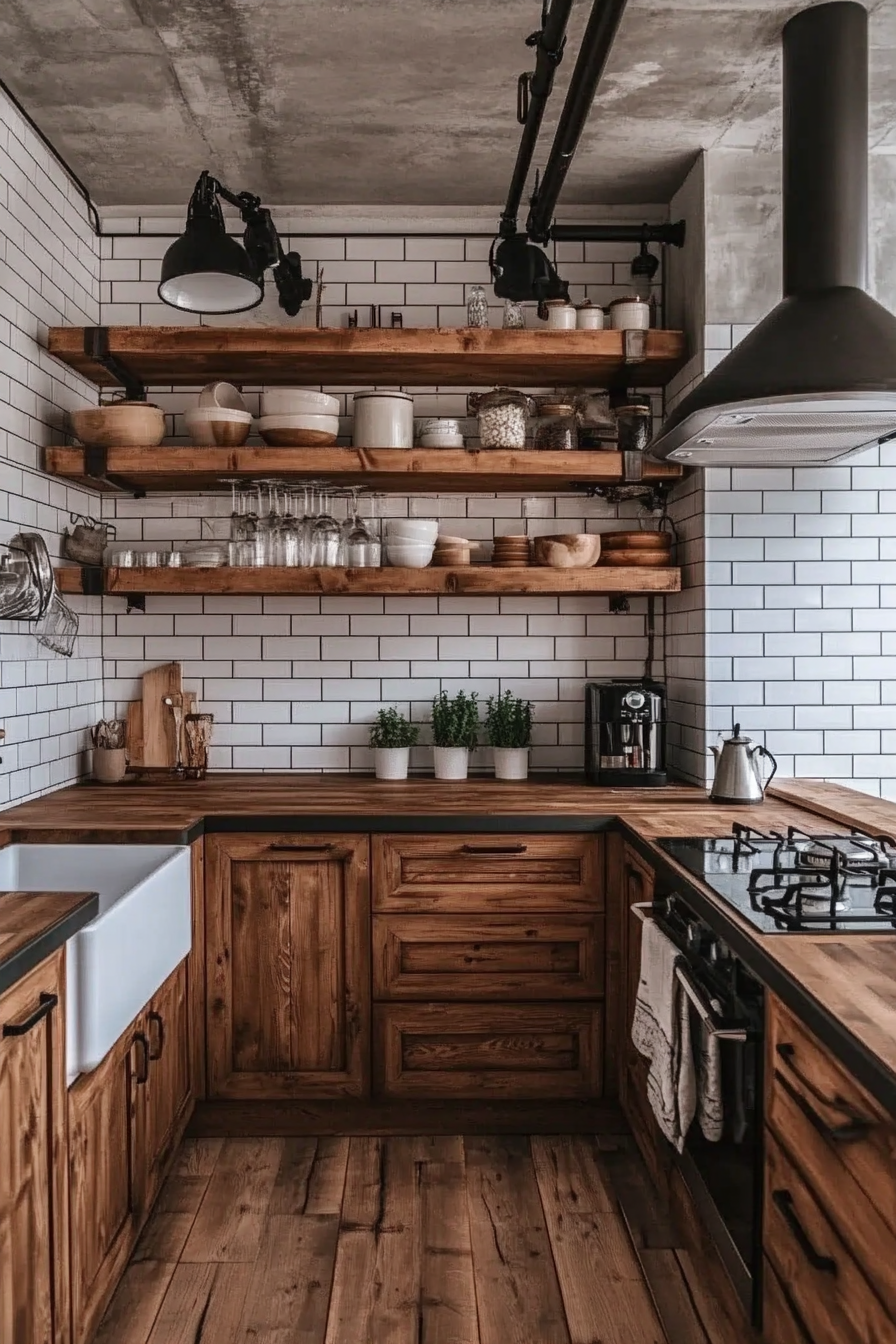 23. Clay Rustic Industrial (Brown Kitchen Cabinets Ideas) - Brown Kitchen Cabinets Ideas