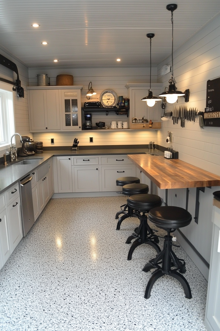 19. Monochrome Elegance (Garage Kitchen Ideas) - Garage Kitchen Ideas