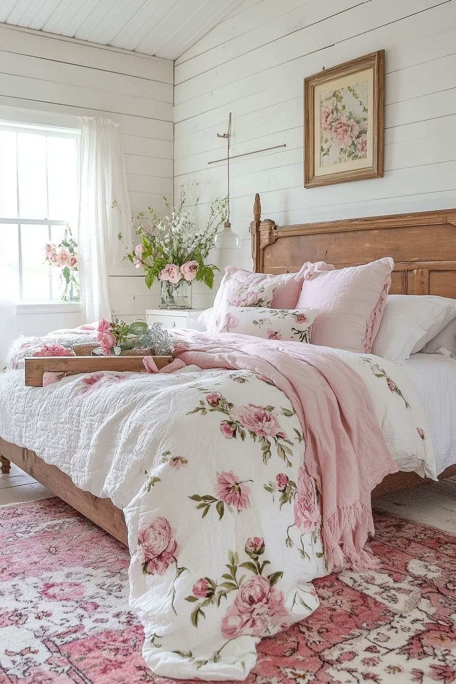 6. Rustic Country Charm (Pink And White Bedroom Ideas) - Pink And White Bedroom Ideas