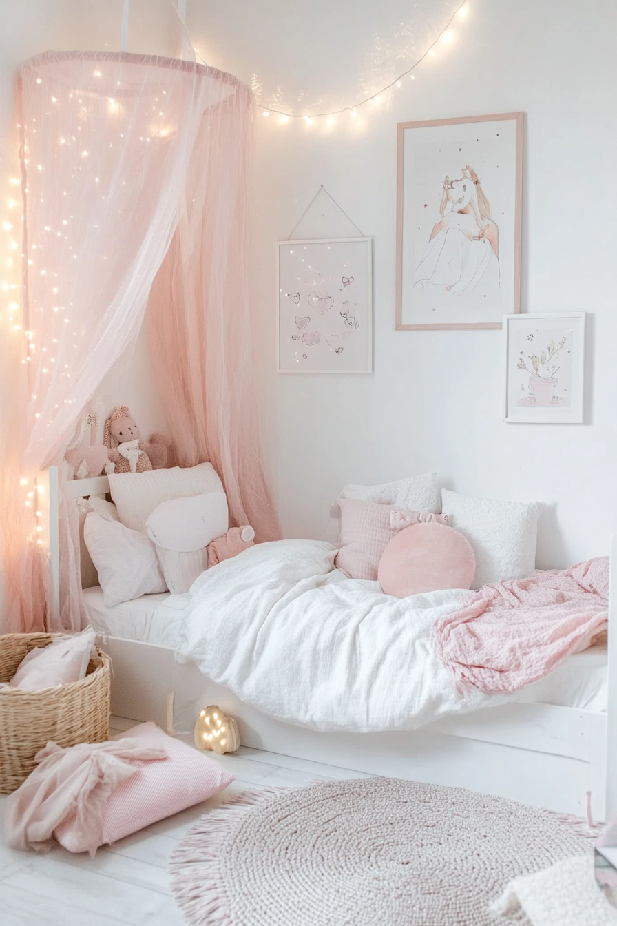 8. Whimsical Dreamer’s Den (Pink And White Bedroom Ideas) - Pink And White Bedroom Ideas