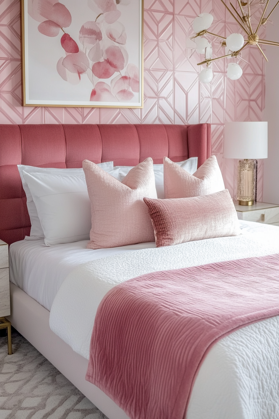 9. Art Deco Elegance (Pink And White Bedroom Ideas) - Pink And White Bedroom Ideas