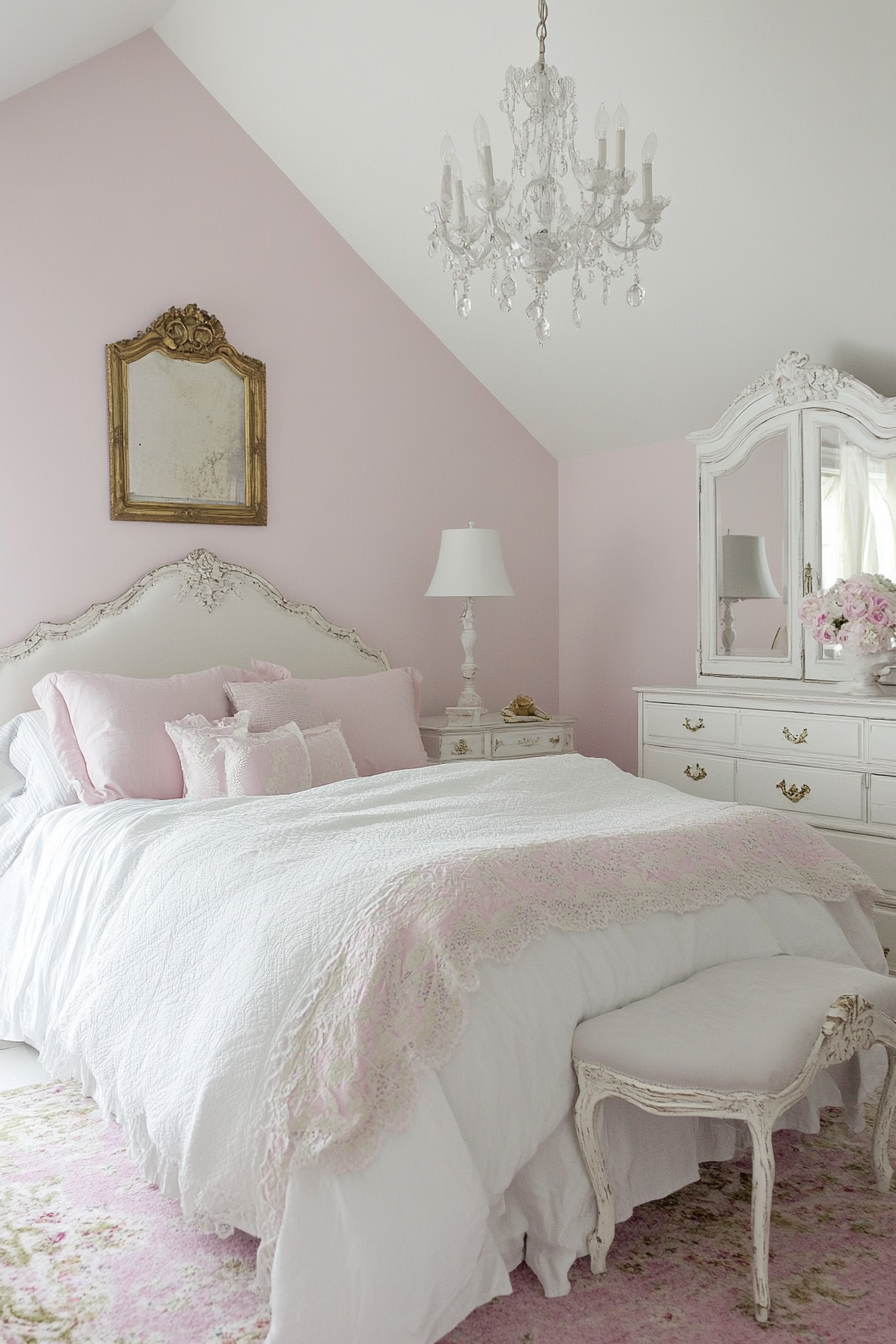 12. Elegant French Boudoir (Pink And White Bedroom Ideas) - Pink And White Bedroom Ideas