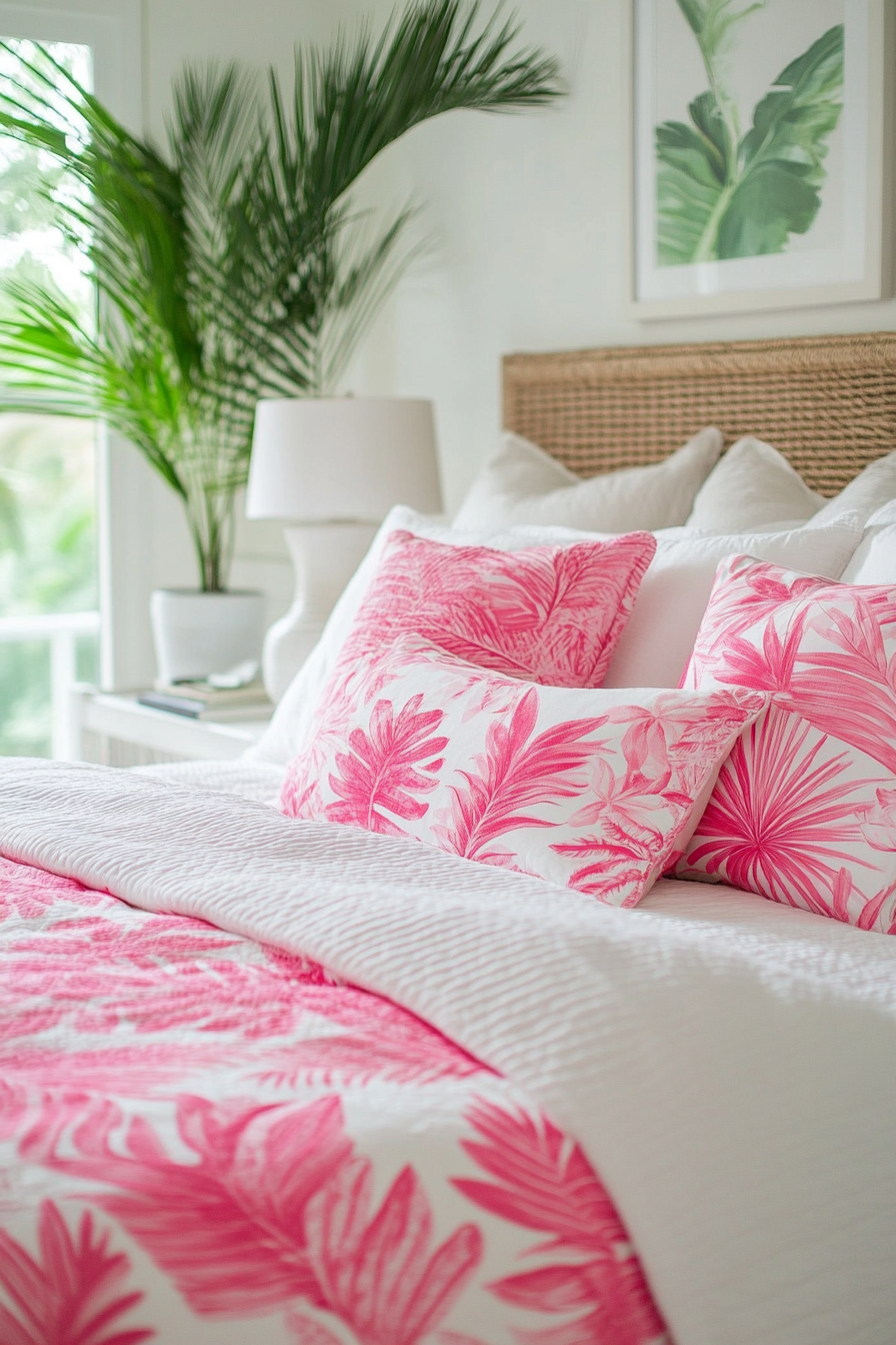 13. Tropical Oasis (Pink And White Bedroom Ideas) - Pink And White Bedroom Ideas