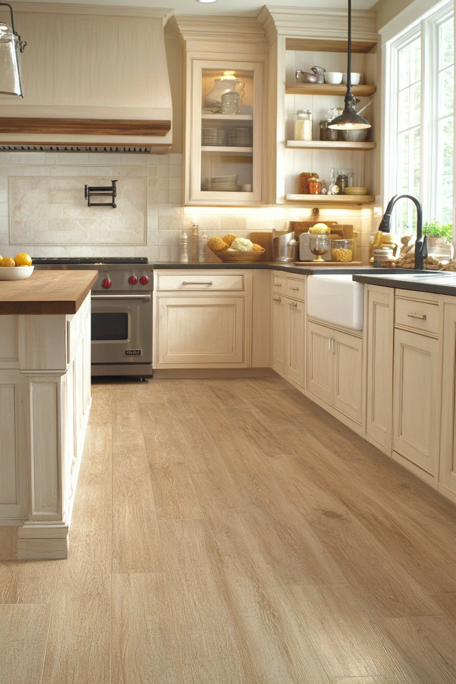 13. Beige with Light Wood Floors (Beige Kitchen Ideas) - Beige Kitchen Ideas