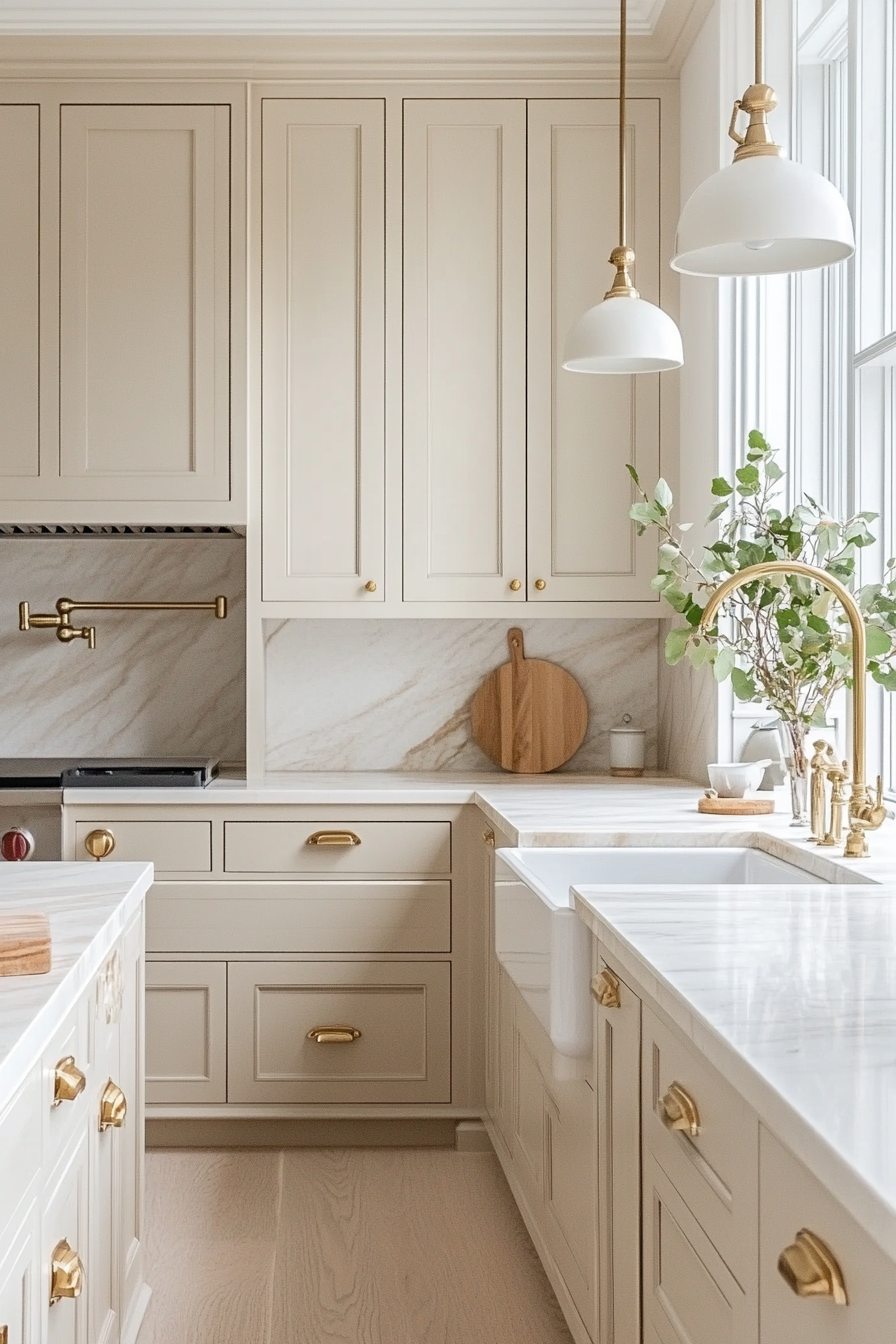 16. Beige & Brass Glamour (Beige Kitchen Ideas) - Beige Kitchen Ideas