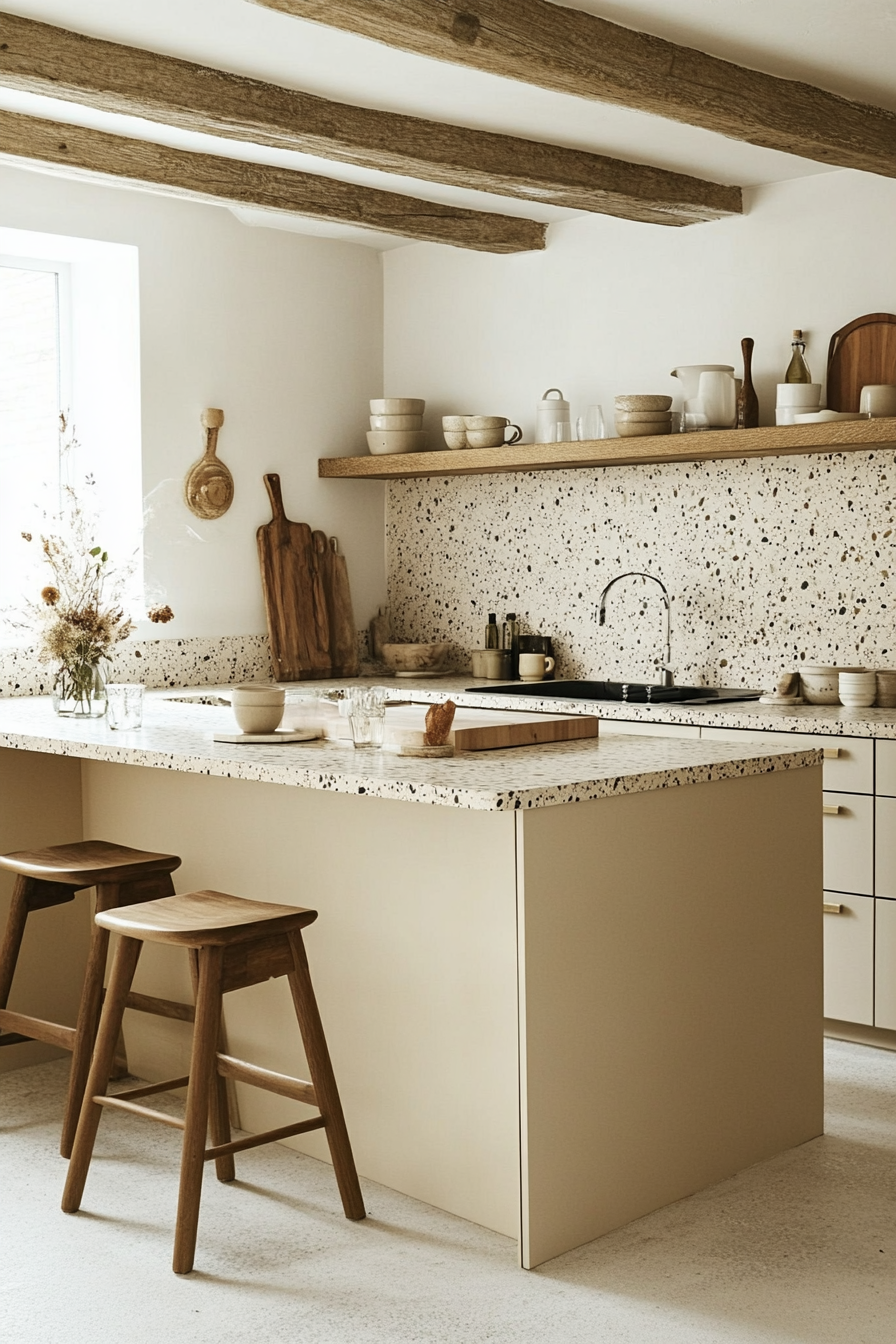 19. Beige & Terrazzo Chic (Beige Kitchen Ideas) - Beige Kitchen Ideas