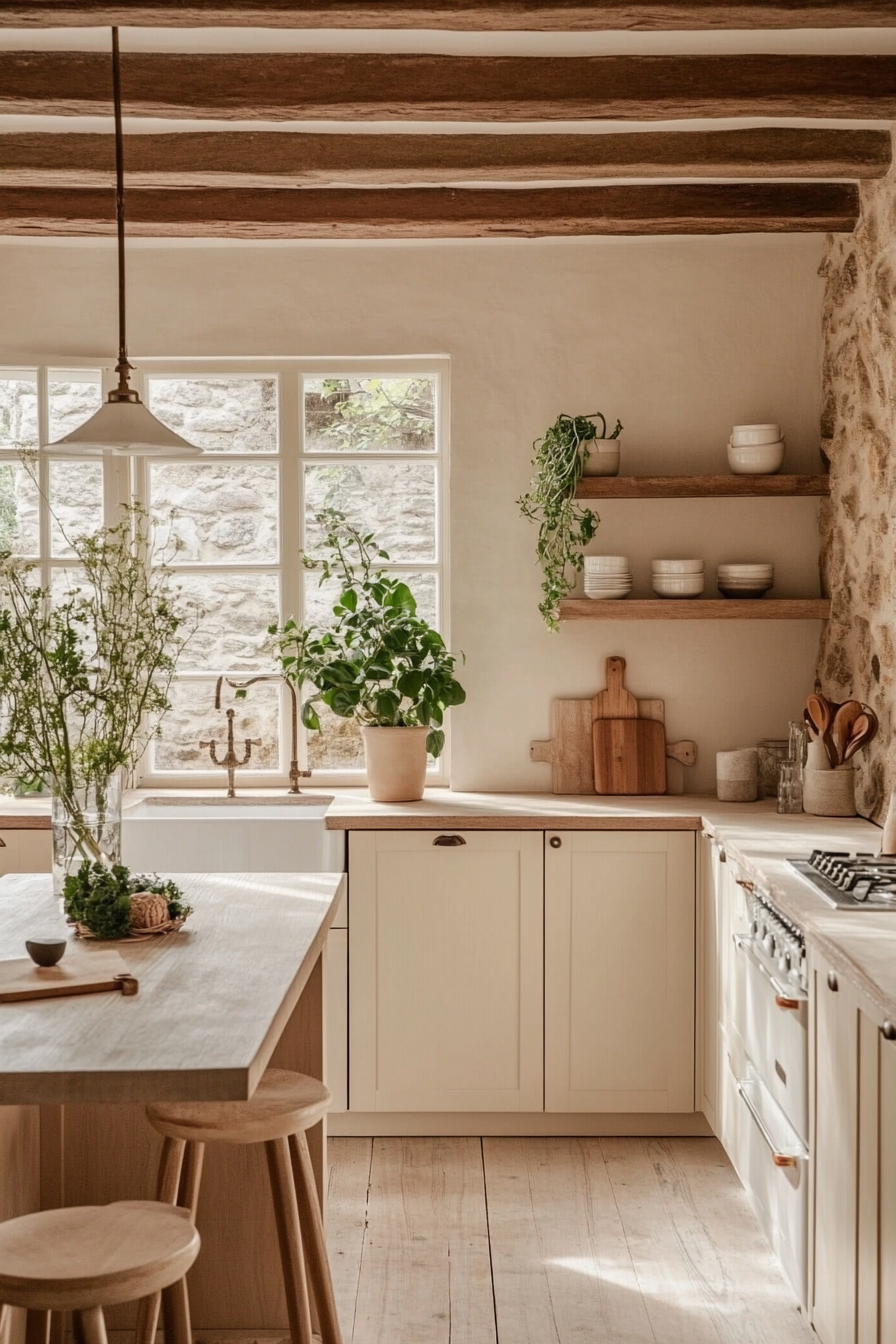 21. Natural Beige & Greenery (Beige Kitchen Ideas) - Beige Kitchen Ideas