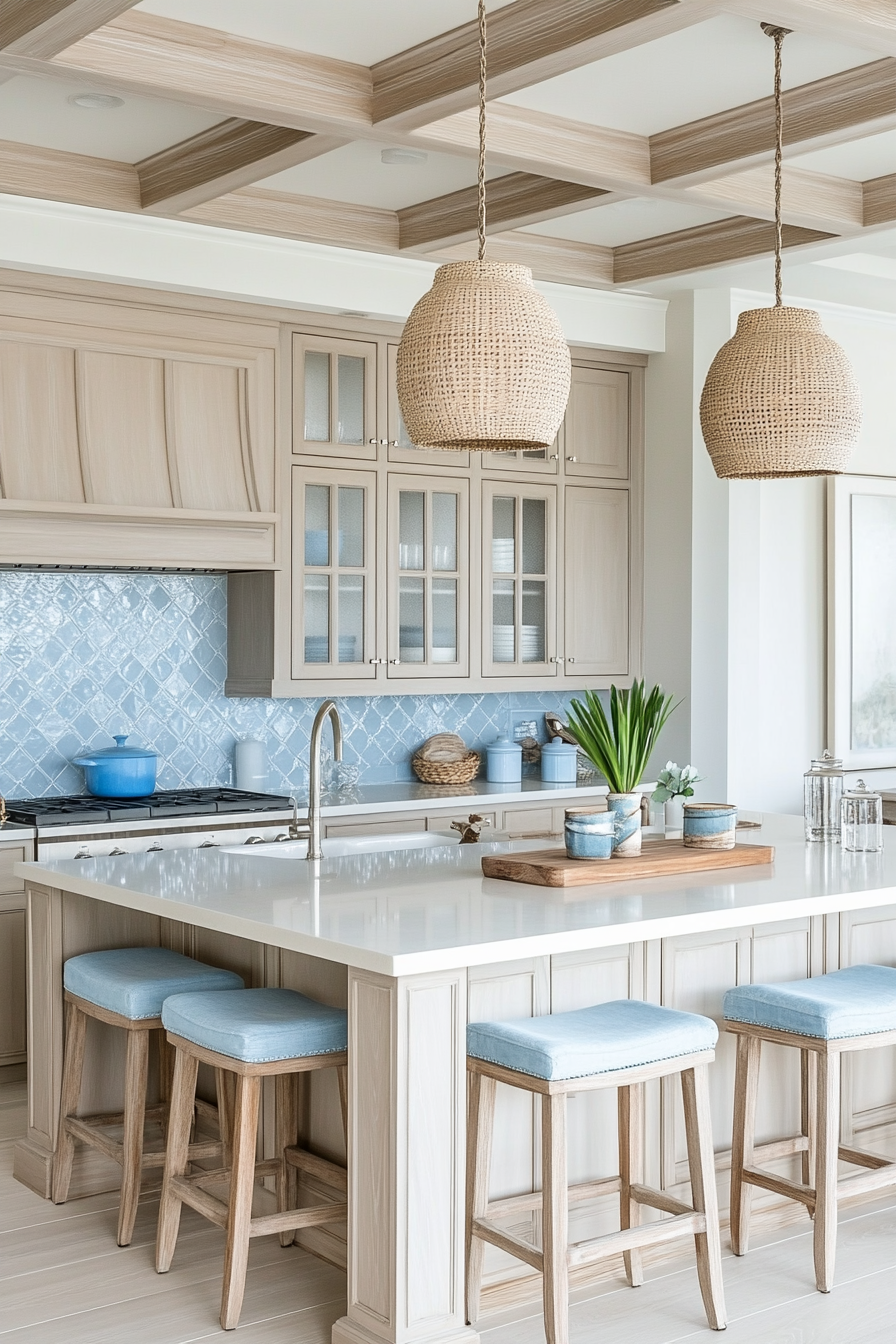 23. Beige & Blue Coastal Charm (Beige Kitchen Ideas) - Beige Kitchen Ideas