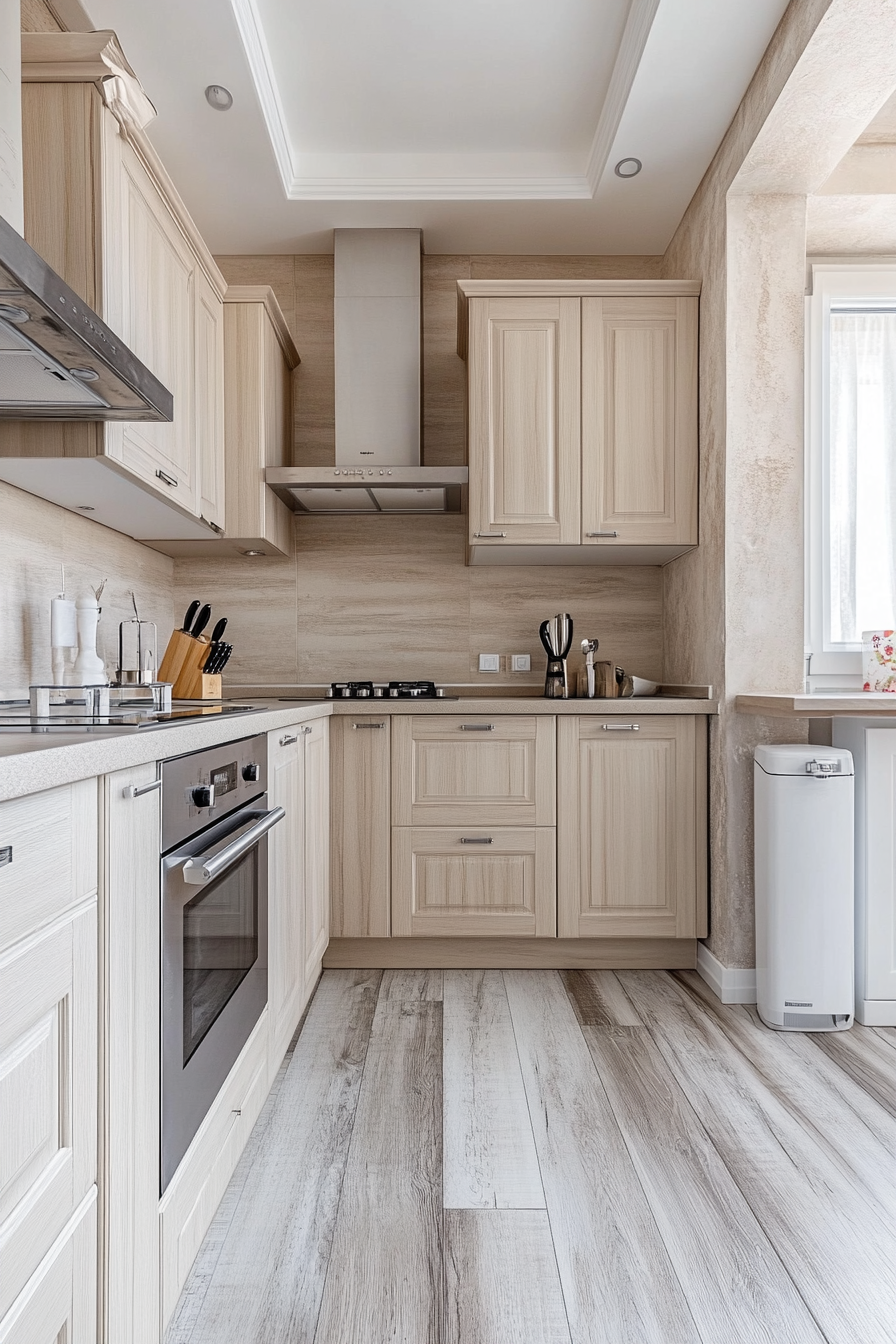 24. Beige with Whitewashed Wood (Beige Kitchen Ideas) - Beige Kitchen Ideas