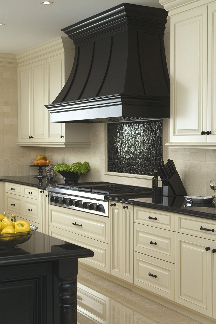 9. Beige & Black Modern Contrast (Beige Kitchen Ideas) - Beige Kitchen Ideas