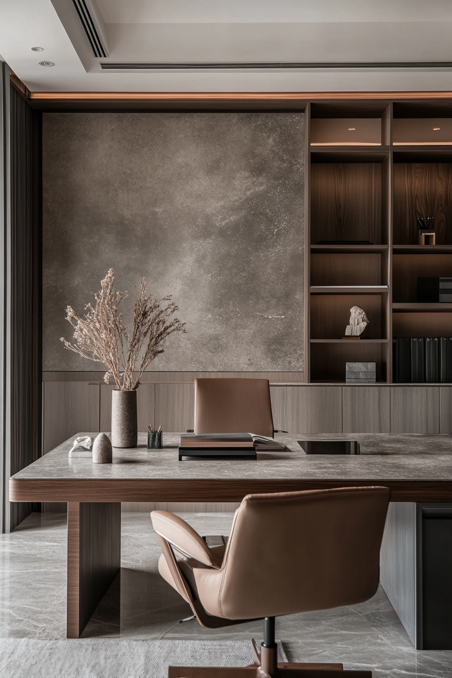 18. Stone Gray Minimalism (Earth Tones Office Ideas) - Earth Tones Office Ideas