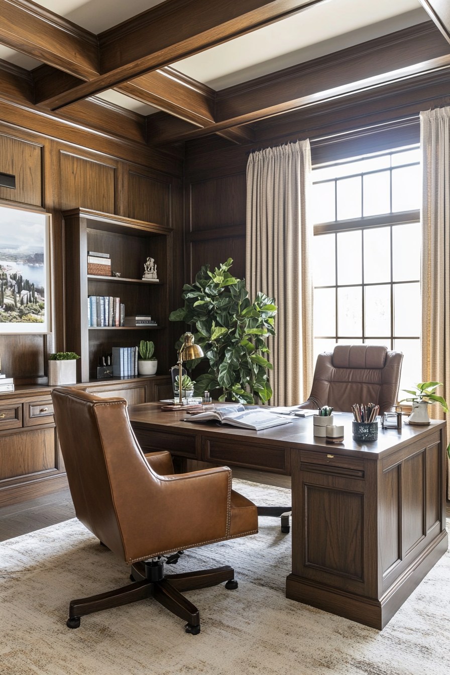 22. Earthy Leather Office (Earth Tones Office Ideas) - Earth Tones Office Ideas
