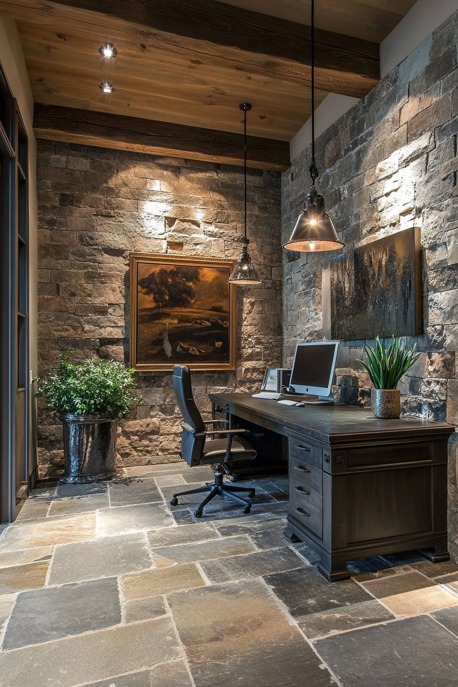 24. Mossy Stone Office (Earth Tones Office Ideas) - Earth Tones Office Ideas