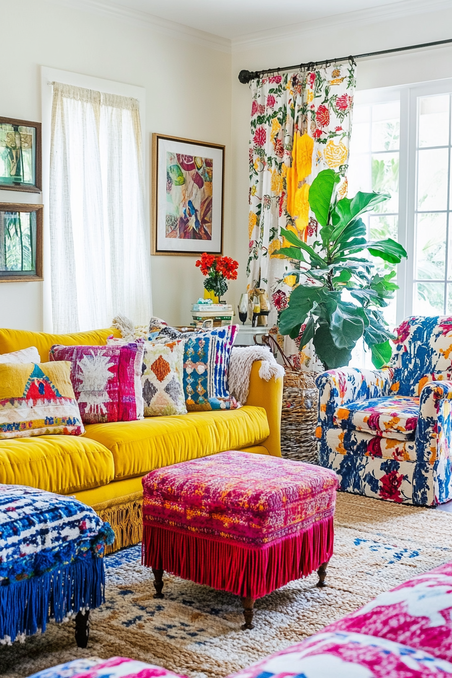 13. Bold Print Paradise (Boho Living Room Ideas) - Boho Living Room Ideas