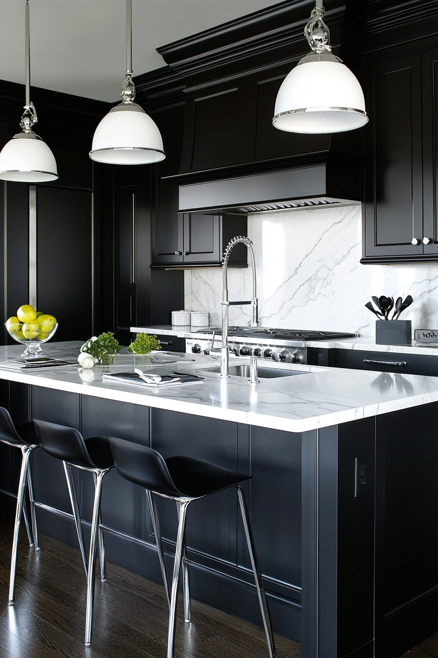 17. Sophisticated Black & White (Modern Kitchen Ideas) - Modern Kitchen Ideas