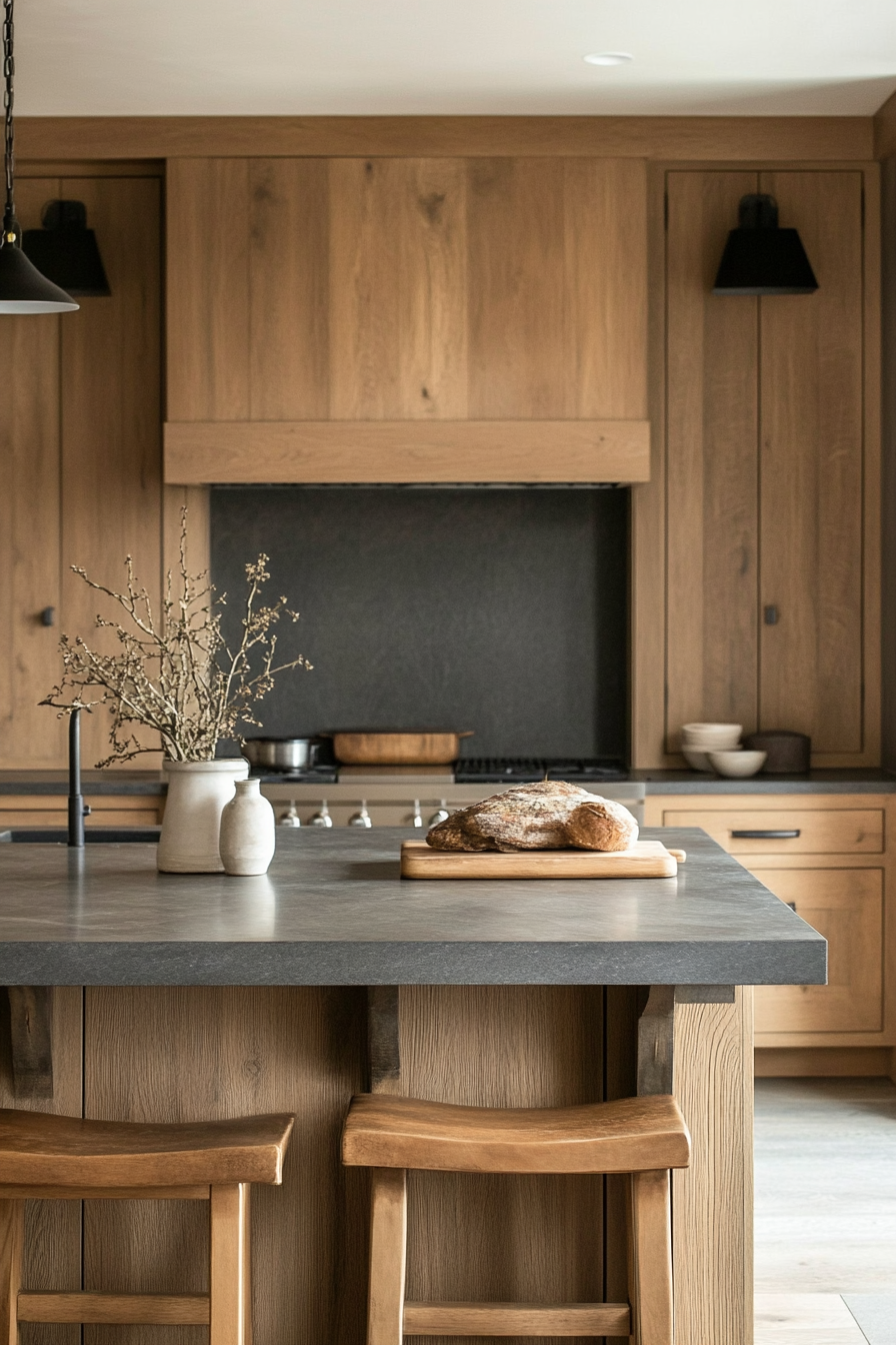 10. Almond and Slate Fusion (Brown Kitchen Ideas) - Brown Kitchen Ideas