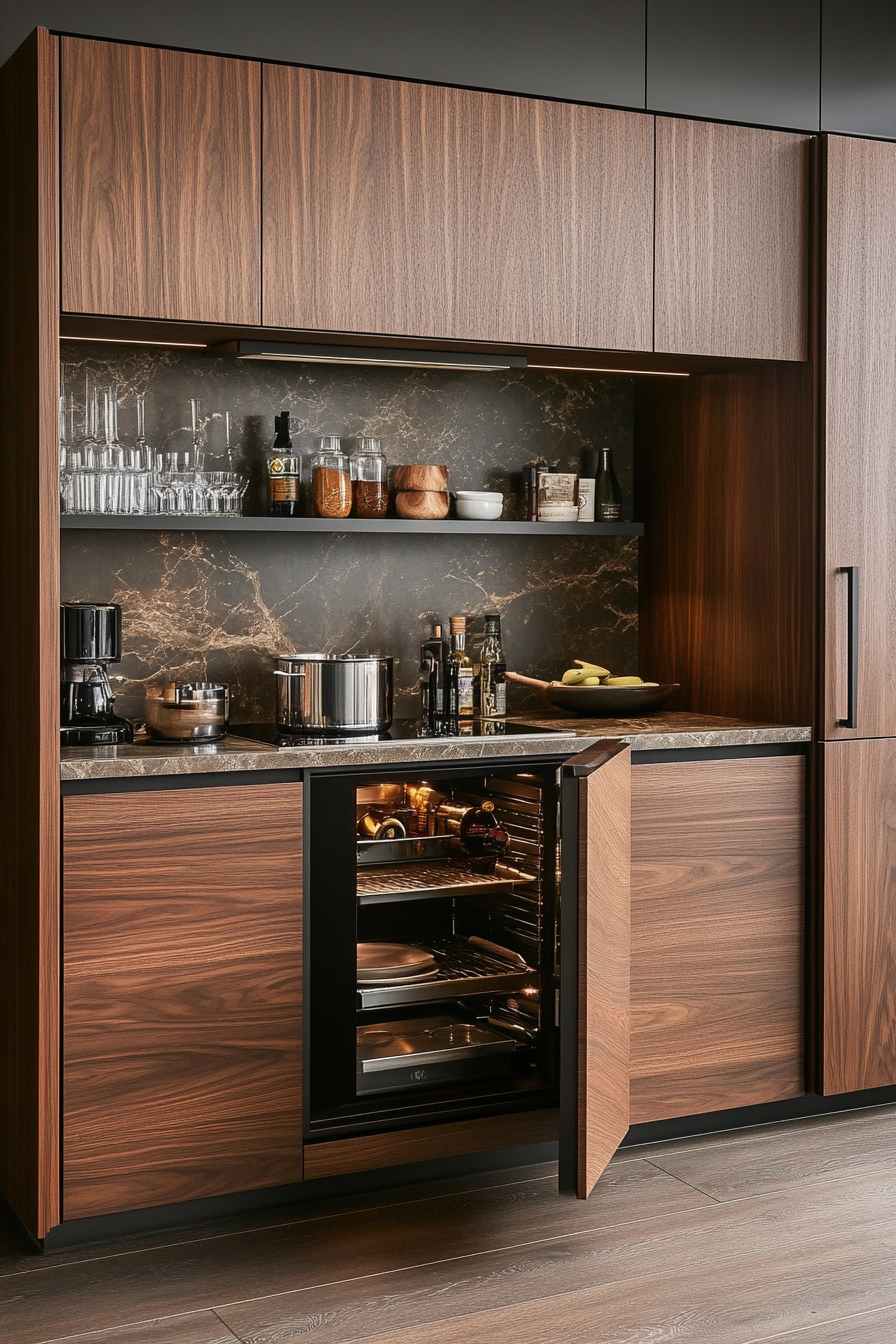 26. Walnut and Stone European Elegance (Brown Kitchen Ideas) - Brown Kitchen Ideas