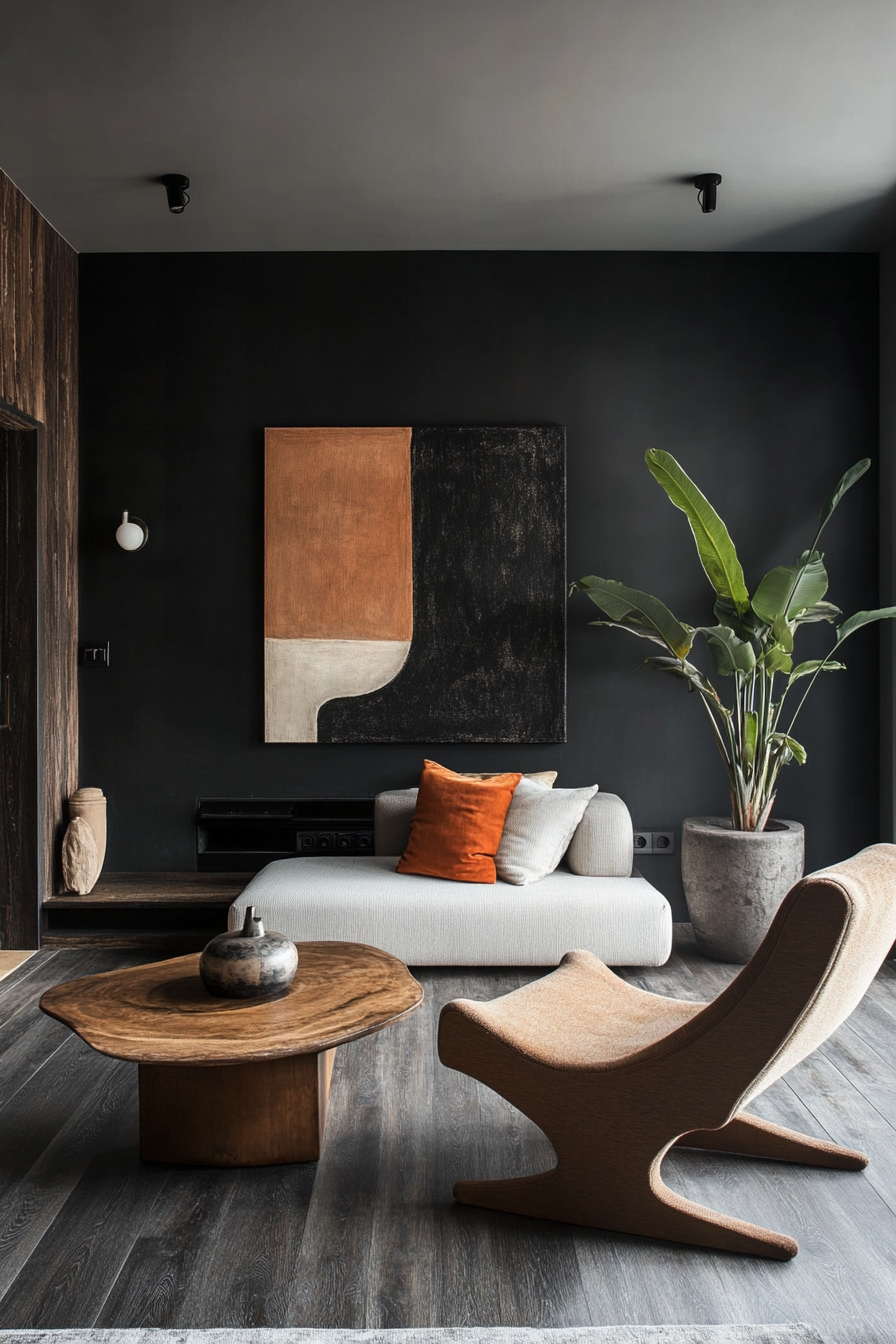 21. Charcoal and Clay Contrast (Earth Tones Living Room Ideas) - Earth Tones Living Room Ideas