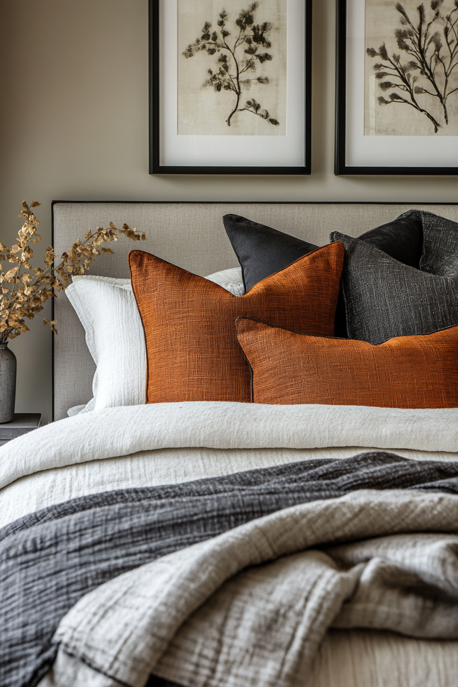 7. Clay and Charcoal Elegance (Earth Tones Bedroom Ideas) - Earth Tones Bedroom Ideas