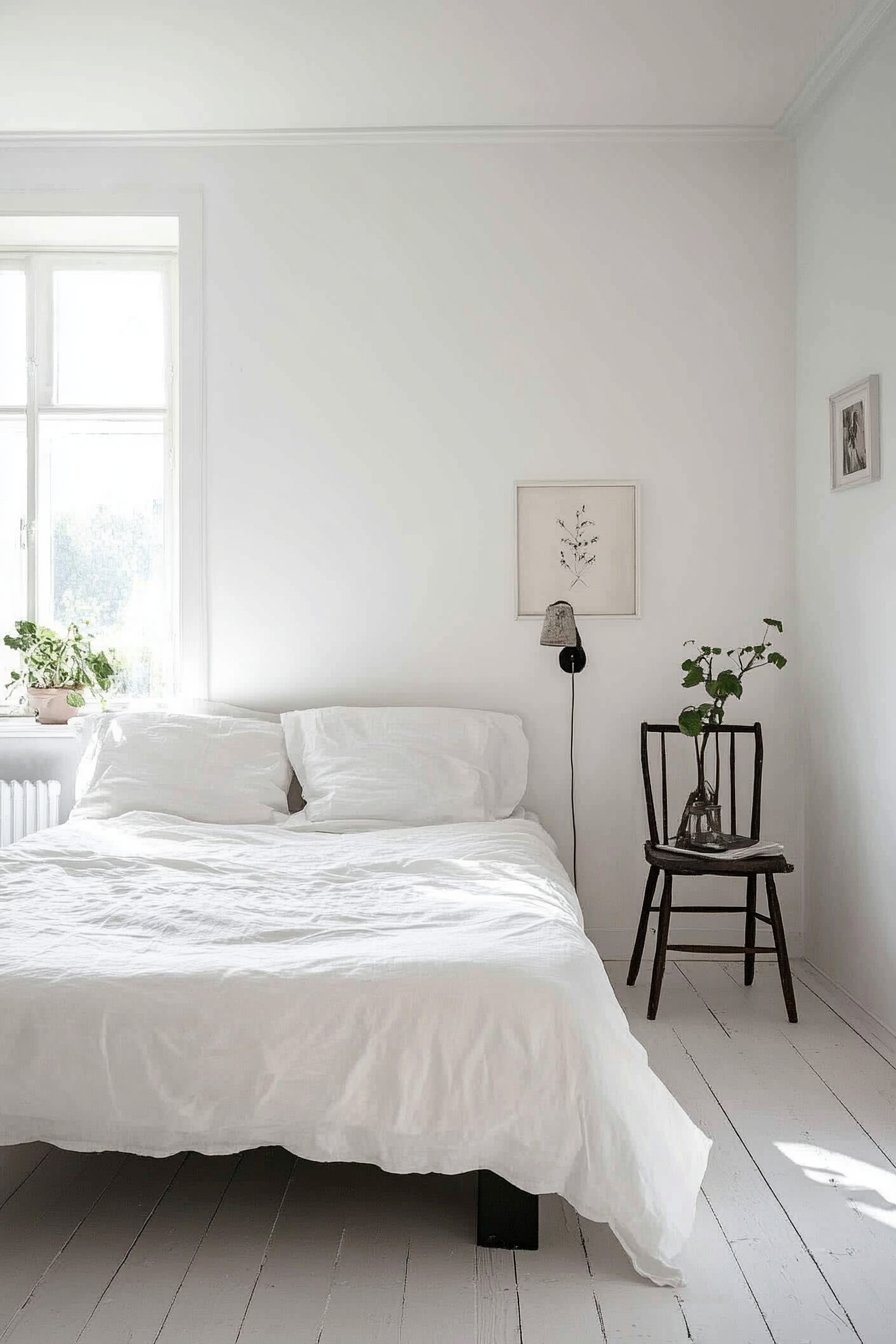 24. High-Contrast Minimalism (White Bedroom Ideas) - White Bedroom Ideas