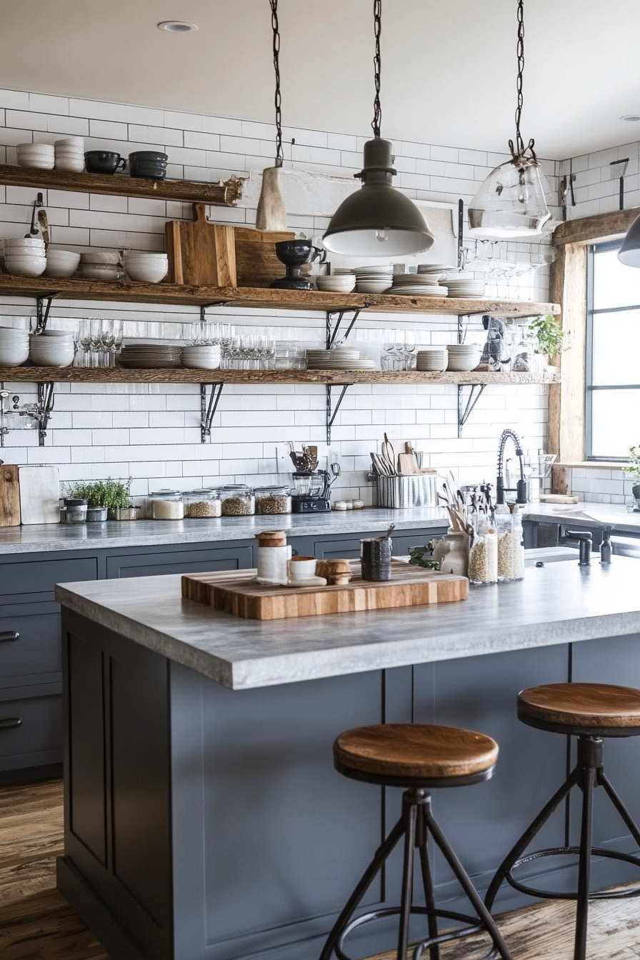12. Open Shelving Industrial (Industrial Kitchen Ideas) - Industrial Kitchen Ideas