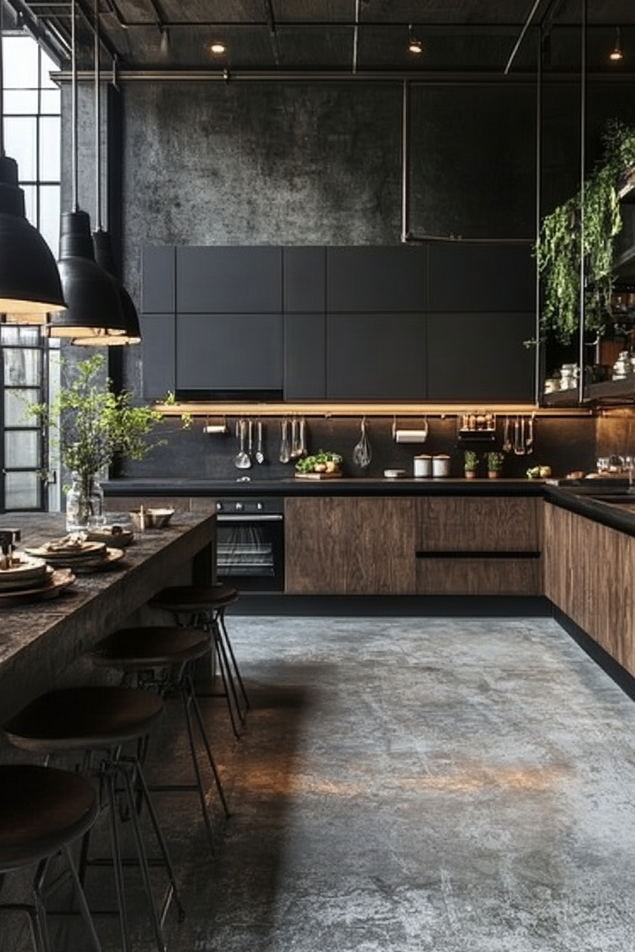 15. Urban Loft with Dark Tones (Industrial Kitchen Ideas) - Industrial Kitchen Ideas