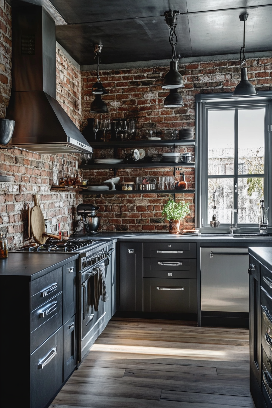 18. Bold Brick Wall Accent (Industrial Kitchen Ideas) - Industrial Kitchen Ideas