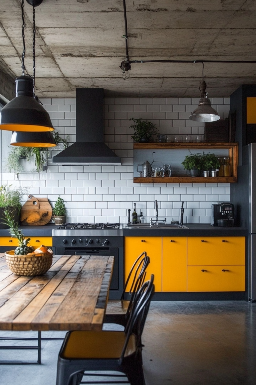 22. Bold Color Industrial (Industrial Kitchen Ideas) - Industrial Kitchen Ideas
