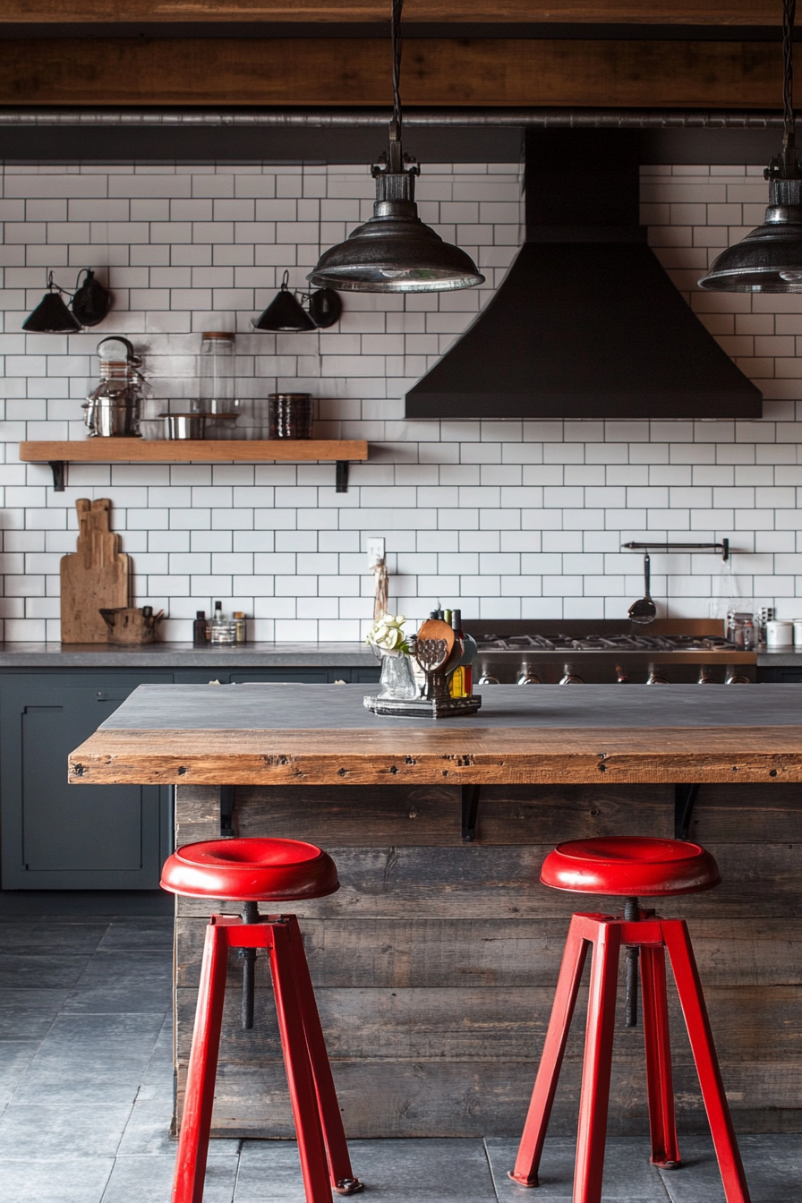 25. Industrial with a Pop of Color (Industrial Kitchen Ideas) - Industrial Kitchen Ideas